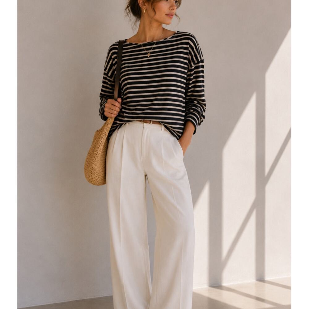 Everlane Black Grey Striped Boat Neck Sweater Womens M Casual Closet Staple Top